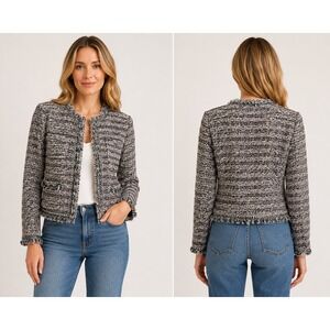 White House Black Market Tweed Chain Sweater Jacket Brown Gray  XXSP New Career